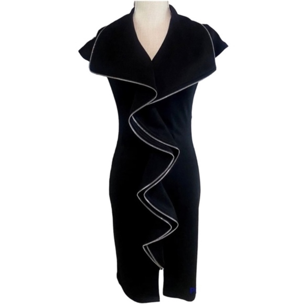 Samuel Dong Black Zipper Ruffle Stretch Dress For Comfort Size M